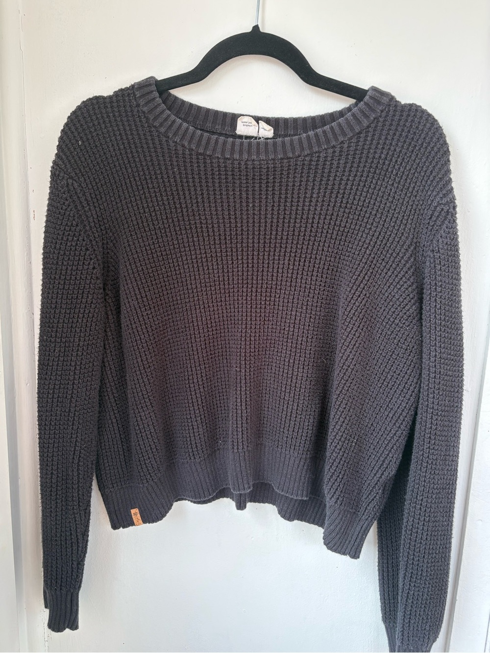 TenTree 100% Organic Cotton Charcoal Knit Crewneck Cropped Sweater Large